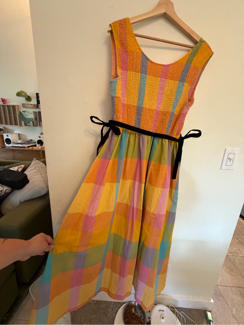 Colorblock Plaid Sleeveless Midi Dress with Black Tie ace + jig like - Picture 3 of 7